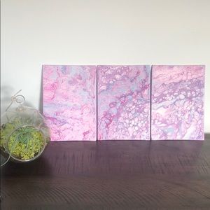 Set of 3 pour paintings on flat canvas wall art